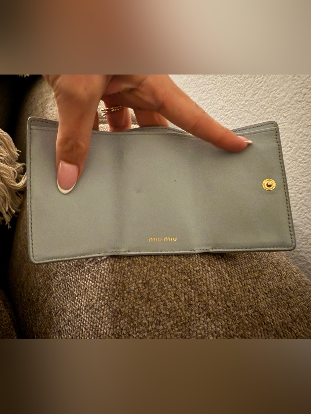 Miu Miu Blue Wallet with Pink Heart Print and Gold Logo - Picture 8 of 10